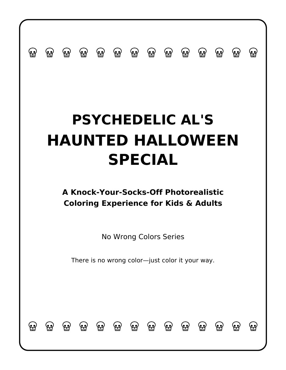 Actual interior coloring artwork from Psychedelic Al's Haunted Halloween Special showing a spooky Halloween scene